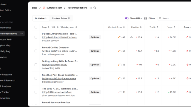 Surfer SEO Content Audit recommendations interface
